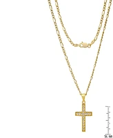 Steeltime Unisex Gold-Plated Cross Pendant Figaro Chain Necklace