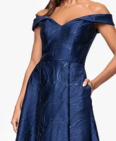 Xscape Women's Off-The-Shoulder Metallic Ball Gown
