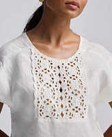 Reistor Women's Boxy Top with Embroidered Lace Detail
