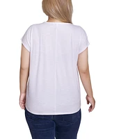 Ny Collection Plus Embroidered Yoke Extended Sleeve Top
