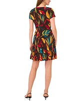 Sam & Jess Women's Leaf-Print Godet-Skirt Dress