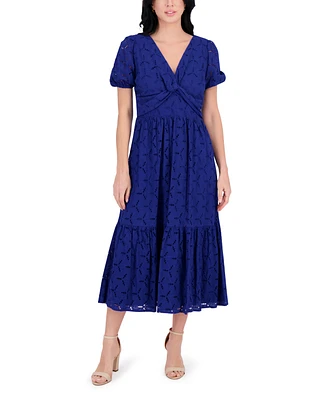 kensie Women's Short-Sleeve Eyelet Midi Dress