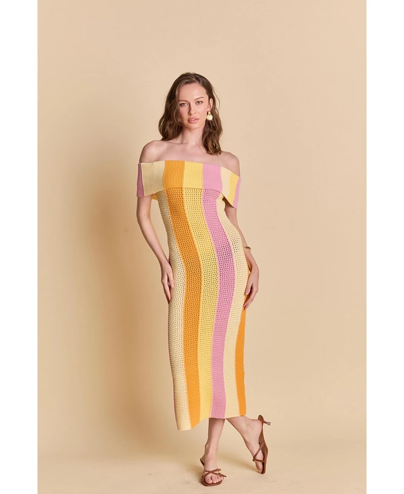 endless rose Women's Off Shoulder Sleeveless Midi Dress