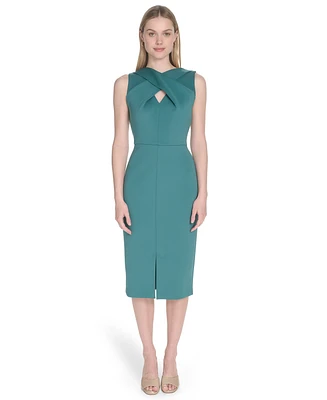 Calvin Klein Women's Wrap V-Neck Scuba Sheath Dress