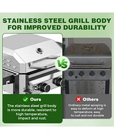 Cowsar 2-Burner Propane Gas Grill with Folding Side Tables,Stainless Steel 16,000 Btu Bbq Grill,Outdoor Grill for Barbecue,Patio,Camping