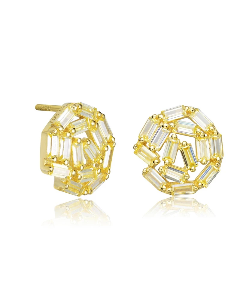 Sterling Silver 14K Gold Plated with Yellow Baguette Cubic Zirconia Bundle Stud Earrings