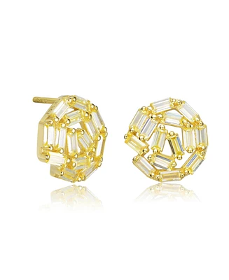 Sterling Silver 14K Gold Plated with Yellow Baguette Cubic Zirconia Bundle Stud Earrings
