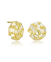 Sterling Silver 14K Gold Plated with Yellow Baguette Cubic Zirconia Bundle Stud Earrings