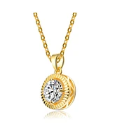 Cubic Zirconia Sterling Silver Gold Plated Classic Round Pendant