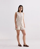 Reistor Women's Cotton Tweed Vest Jacket Set Cream