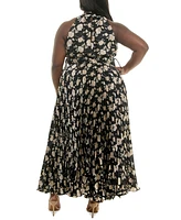 Taylor Plus Pleated Chiffon Fit & Flare Dress