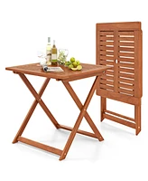 Patio Dining Table with Teak Finish and Umbrella Hole for Outdoor Meals