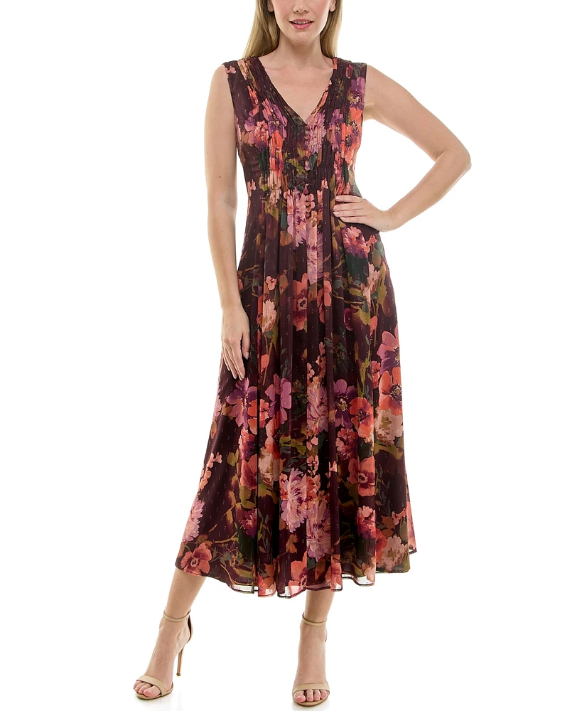 Taylor Women's Chiffon Printed V-Neck Midi Dress