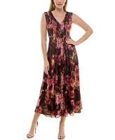 Taylor Women's Chiffon Printed V-Neck Midi Dress