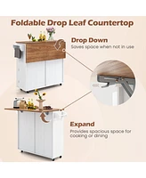 Volenca Rolling Kitchen Island with Trash Can Cabinet and Rubber Universal Wheels