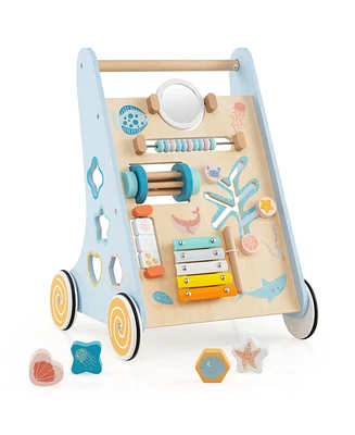 Slickblue Toddler Walker Push and Pull Learning Activity Center with Wheels