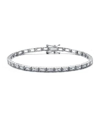 Sterling Silver White Gold Plating with Cubic Zirconia Vintage Milgrain Tennis Bracelet