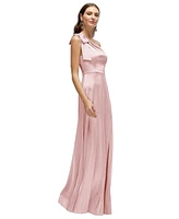 After Six Women's Bow One-Shoulder Fluid Satin Maxi Dress with Full Skirt