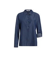 Etcetera Women's Chambray-Look Popover Blouse Strait