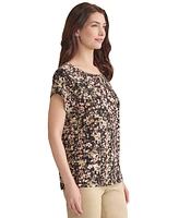 Jones New York Women's Floral-Print Keyhole Top