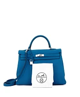 Pre-Owned Hermes Kelly 35 Handbag Blue Clemence with Palladium Hardware