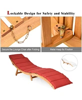 Gymax Outdoor Folding Chaise Eucalyptus Lounge Chair w/ Double-sided Cushion