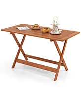 Slickblue Patio Dining Table with Teak Painting and Umbrella Hole