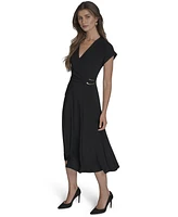 Halston Women's Surplice-Neck Faux-Wrap Dress