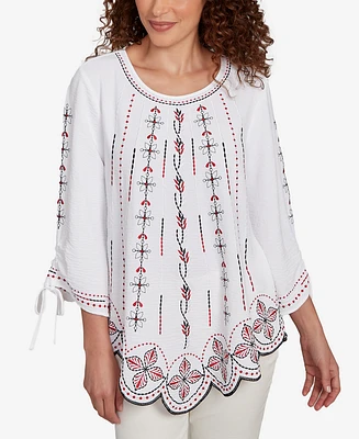 Ruby Rd. Petite Embroidered Bali Tie Sleeve Top