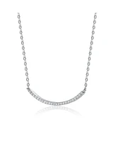 Classic Sterling Silver White Gold Plated with Cubic Zirconia Curved Bar Wedding Necklace