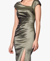 Xscape Petite Asymmetrical-Neckline Long Sheath Dress