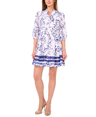 CeCe Women's Cotton Printed Belted Short Shirtdress