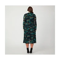 Estelle Plus Foliage Whisper Green Black Floral Mesh Midi Dress