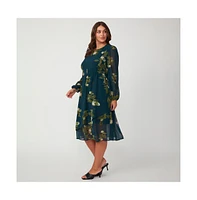 Summit Bloom Navy Long Sleeve Midi Dress
