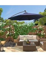 10 Ft Cantilever Patio Umbrella with Lights Offset Crank Large Outdoor Pool for Backyard Garden Deck Without Bas