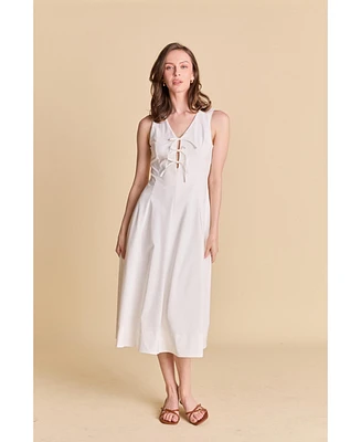 endless rose Women's Front Bow Tie Midi Dress