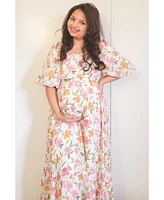 Pinkblush Maternity White Floral Puff Sleeve Maxi Dress