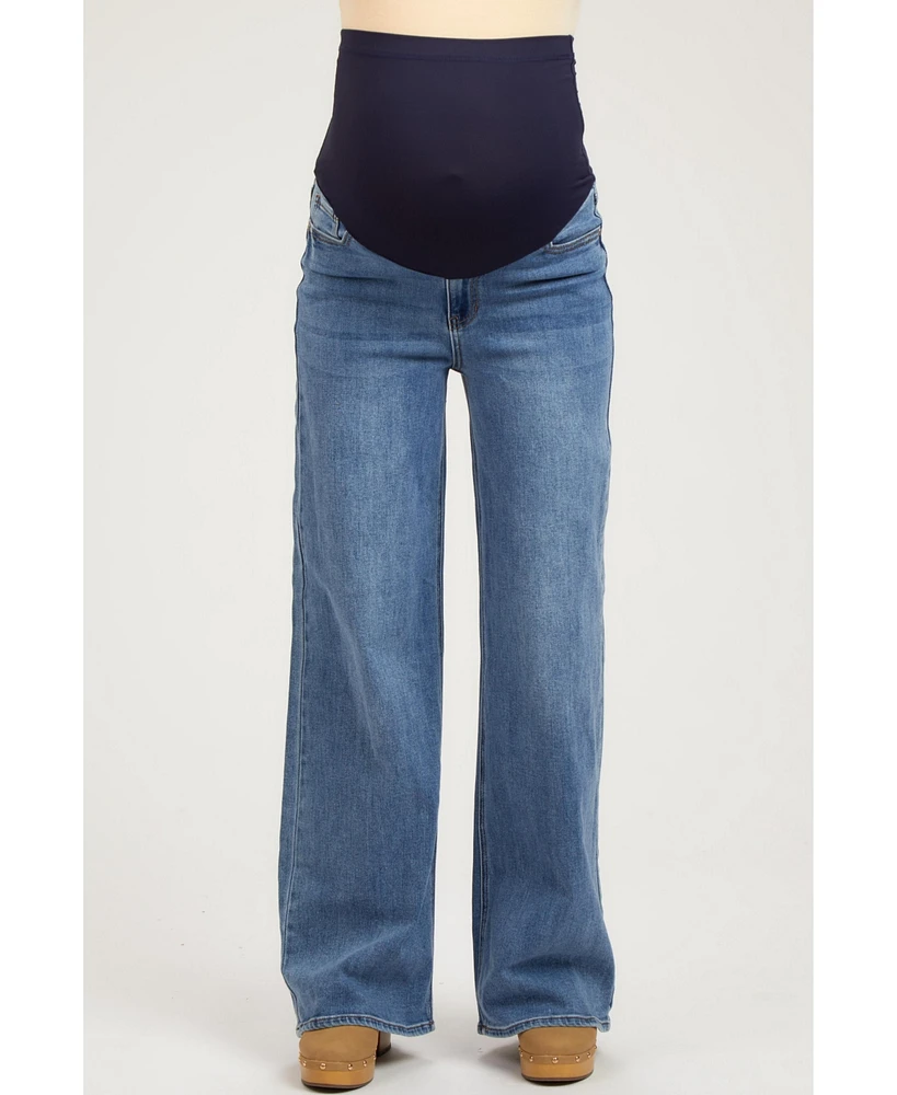 Pinkblush Blue Wide Leg Maternity Jeans