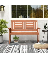 Outdoor Loveseat Hardwood 2-Seat Bench with Inclined Backrest and Slatted Seat