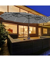 Twin Patio Umbrella with 48 Solar Led Lights for Outdoor Garden or Deck