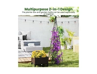 Raised Garden Bed Adjustable with Plant Box and Trellis with Lockable Wheels