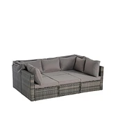 5 Piece Outdoor Daybed Set with Retractable Canopy and Side Table
