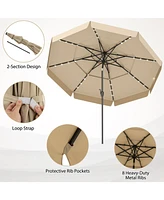 Solar Patio Umbrella with 3-Tier Vented Canopy for Outdoor Tables and Seating