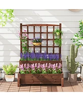 Raised Garden Bed with Trellis 2-tier Planter Box with Drainage Holes