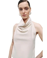 Nocturne Women's Draped Neckline Open Back Detailed Blouse