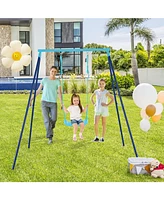 Slickblue Kids Outdoor Heavy Duty Metal Swing Set with Stand