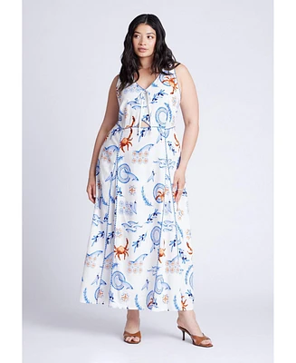 Eloquii Plus Roping Detail Printed Maxi Dress
