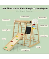 8-in-1 Wooden Climber Play Set with Slide and Swing for Kids
