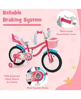 14 Inch Girls Bike for 3-8 Years Old Kids Bike with Doll Seat and Training Wheels