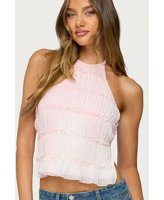 Edikted Women's Amit Tiered Chiffon Halter Top